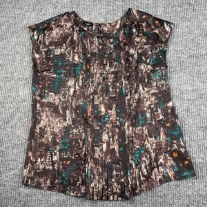 Talbots Blouse Womens 14 Cap Sleeves Abstract Print Career Work Chic Preppy